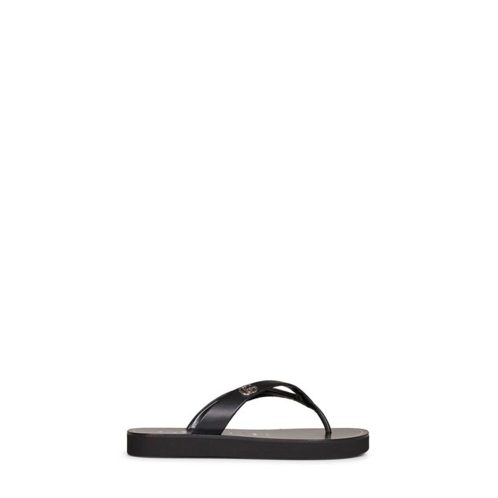 Gucci Women Black Nappa Leather Platform Thong Sandals With Double G
